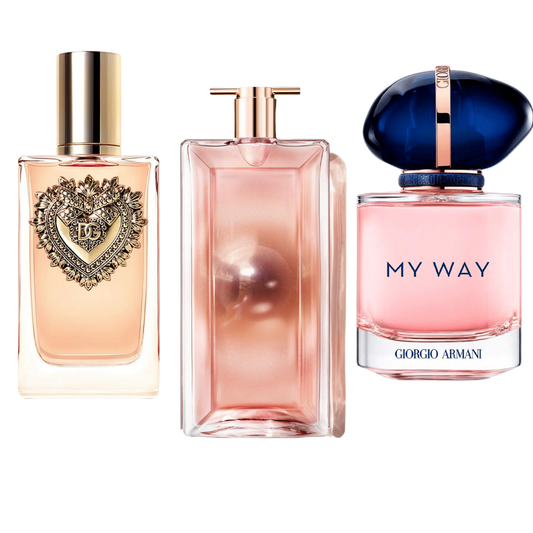 Conjunto de 3 perfumes Dolce & Gabanna Devotion, My Way Giorgio Armani, Lancôme Idôle 100ml